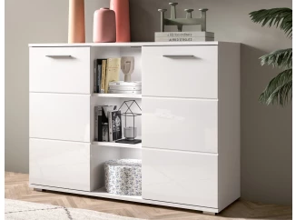 Skříňka s přihrádkami Prego, 110 cm, bílá lesk