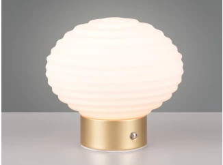 LED stolní lampa nabíjecí Earl 14 cm, bílé sklo