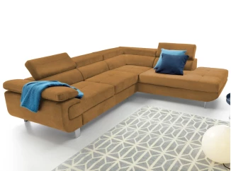 Rohová sedací souprava Lotos, hořčicově žlutá látka, pravý roh