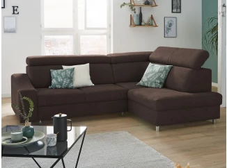 Rohová sedací souprava Brico, tmavě hnědá látka, pravý roh