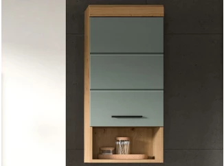 Závěsná koupelnová skříňka Scout, dub artisan/šalvějově zelená