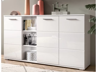 Široká skříňka s přihrádkami Prego, 150 cm, bílá lesk