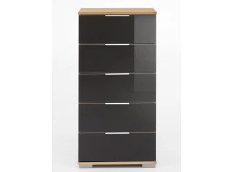 Skříňka s 5 zásuvkami Easy Plus, 49 cm, prkenný dub/šedé sklo