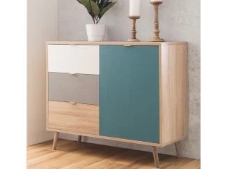 Skříňka Cuba, dub/bílá/šedá/petrolejová