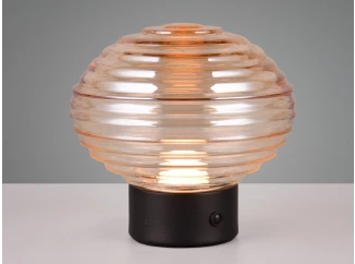 LED stolní lampa nabíjecí Earl 14 cm, jantarové sklo