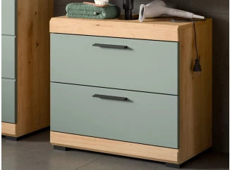 Koupelnová skříňka pod umyvadlo Scout, dub artisan/šalvějově zelená, zásuvky