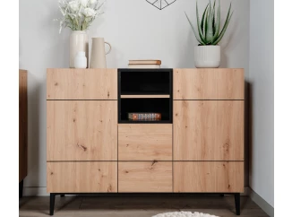 Skříňka 3-dveřová Nola, dub artisan/černá