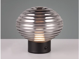 LED stolní lampa nabíjecí Earl 14 cm, kouřové sklo