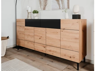 Široká komoda se zásuvkami Nola, dub artisan/černá