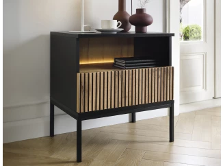 Noční stolek Sento, černá/dub wotan, s osvětlením