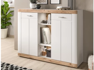 Skříňka s přihrádkami Laredo, 131 cm, bílá/dub nox