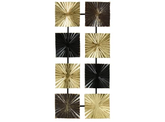 Kovová nástěnná dekorace 3D čtverce, zlato-černá