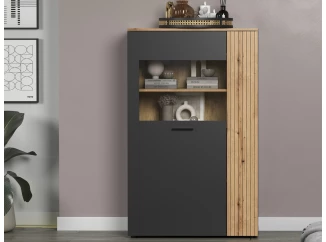 Skříňka s prosklením Esteban, antracit/dub evoke