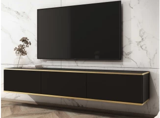Závěsná TV skříňka Orfeo, 175 cm, černá/zlatá