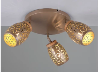 Stropní osvětlení Bidar, měděný kov/dřevo, 3 svítidla