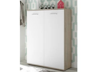 Skříňka s policemi/botník Manolo 90 cm, dub sonoma/bílá