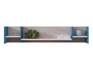 Nástěnná police Planet, dub/bílá/modrá