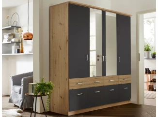 Šatní skříň se zrcadly Bremen, 181 cm, dub artisan/tmavě šedá