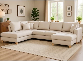 Sedačka Split, krémová látka, tvar levé U, s rozkladem