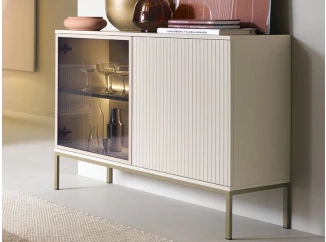 Skříňka Sento, kašmírově béžová/šampaň, s osvětlením