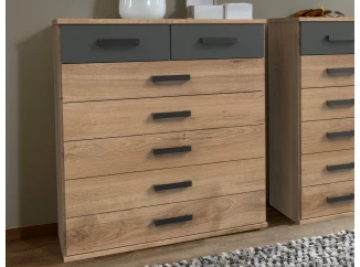 Komoda se zásuvkami Cork, 91 cm, prkenný dub/grafit