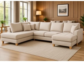 Sedačka Split, krémová látka, tvar levé U, bez rozkladu