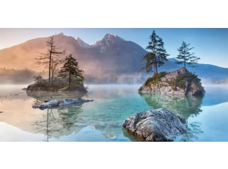 Obraz na plátně Alpský klid u jezera, 100x50 cm