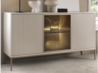 Široká skříňka Sento, kašmírově béžová/šampaň, s osvětlením