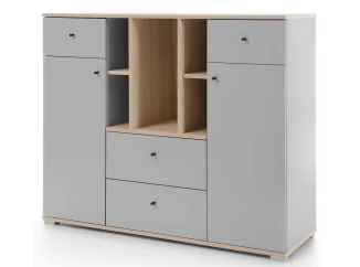 Komoda s regálem Room 120 cm, dub biscuit/šedá