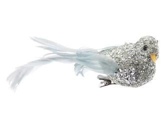 Vánoční ozdoby (2 ks) Ptáček s klipem, modrý třpytivý