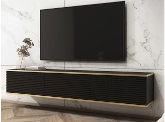 Závěsná TV skříňka Orfeo, 175 cm, černá struktura/zlatá