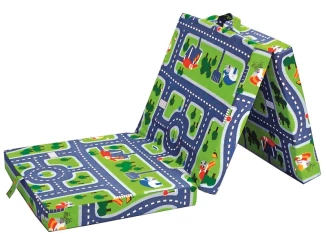 Skládací matrace Samba, zelená s motivem autodráhy