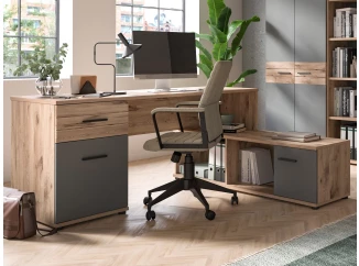 Rohový psací stůl Mason, dub nox/šedý