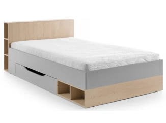 Postel se zásuvkou Room 120x200 cm, dub biscuit/šedá