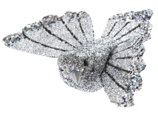 Vánoční ozdoby (3 ks) Ptáček s klipem, stříbrný třpytivý