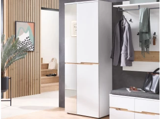 Předsíňová šatní skříň se zrcadlem Memphis, 65 cm, bílá/dub artisan