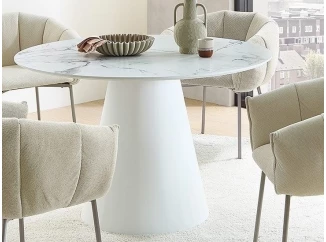 Kulatý jídelní stůl Brandon 120 cm, imitace bílý mramor
