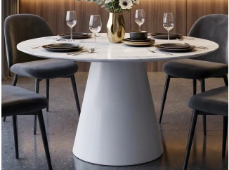 Kulatý jídelní stůl Brandon 120 cm, imitace bílý mramor