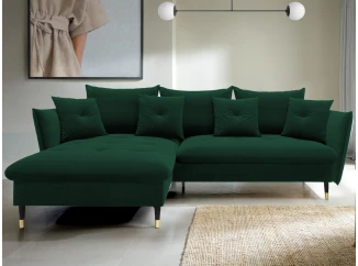 Rohová sedací souprava Glam, tmavě zelená látka, levý roh