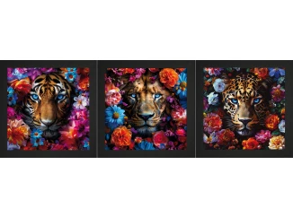 Sada obrazů (3 ks) Divoké šelmy v květech, 23x23 cm