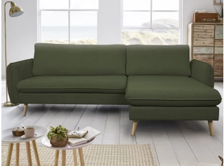 Rohová sedačka Salma, tmavě zelená látka, univerzální pravá/levá