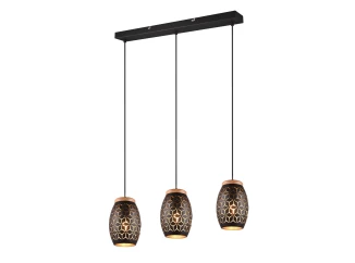Závěsné stropní osvětlení Bidar 71 cm, černý kov/dřevo, 3 svítidla