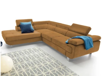 Rohová sedací souprava Lotos, hořčicově žlutá látka, levý roh