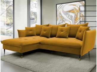 Rohová sedací souprava Glam, tmavě žlutá látka, levý roh