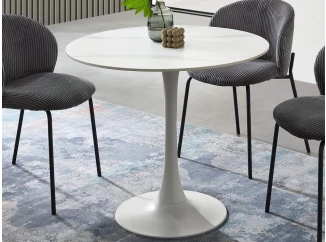 Kulatý jídelní stůl Josh 90 cm, imitace bílý mramor