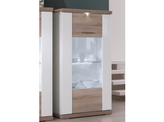 Vitrína Caracas typ 28, dub/bílý lesk, s osvětlením