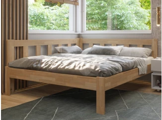 Rohová postel se zástěnou vlevo Tema L 180x200 cm, přírodní buk