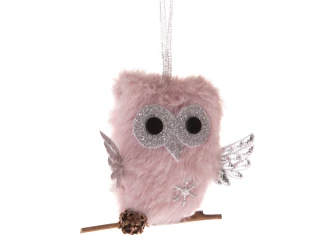 Vánoční dekorace/ozdoba Plyšová sova, růžová