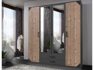 Šatní skříň se zrcadly Bochum, 180 cm, grafit/jedle