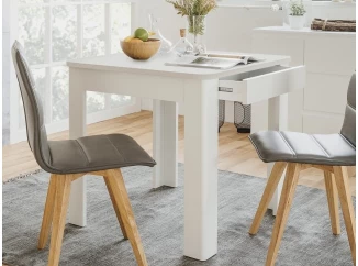 Jídelní stůl se šuplíkem Sandvika 80x80 cm, bílý